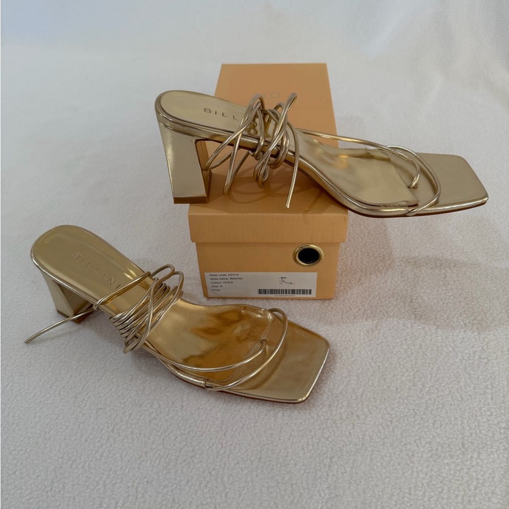 Billini Inayah Metallic Gold Strappy Block Heels